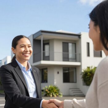auckland property manager and client in front of their auckland property