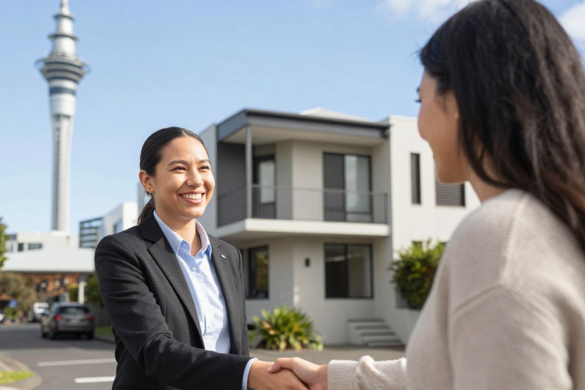 auckland property manager and client in front of their auckland property